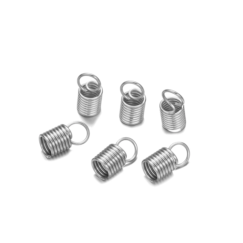 50 Pcs Stainless Steel Mini Tube Cord Cap Tip Leather Ends Terminators Coil Spring Fastener Crimp Clasp for DIY Jewelry Making