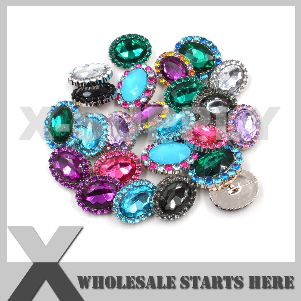 19x24mm OVAL Acrylic Rhinestone Button With Sewing On Shank,Silver Base,Flower Center,Headband,Message Us For Custom Colors