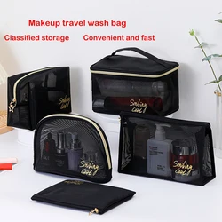 1pcs Black Mesh Women'S Cosmetic Bag Portable Transparent Travel Make Up Brushes Bags Beauty Case Large Capacity Wash Makeup Bag