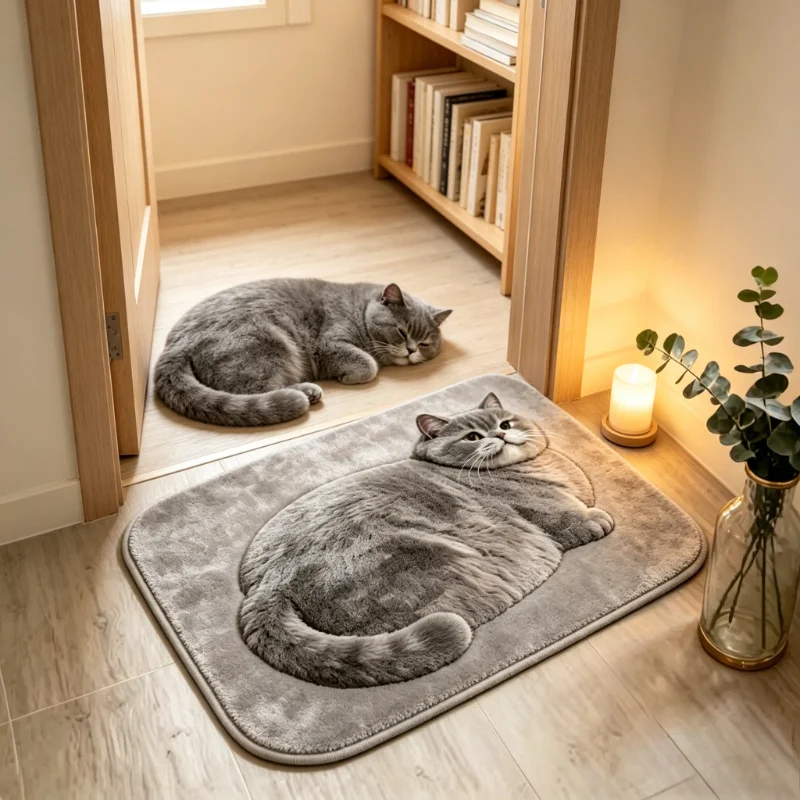 VIKAMA 3D Lazy British Shorthair Cat Doormat Non Slip Easy Care Bathroom Entrance Floor Mat Pet Style Home Decor