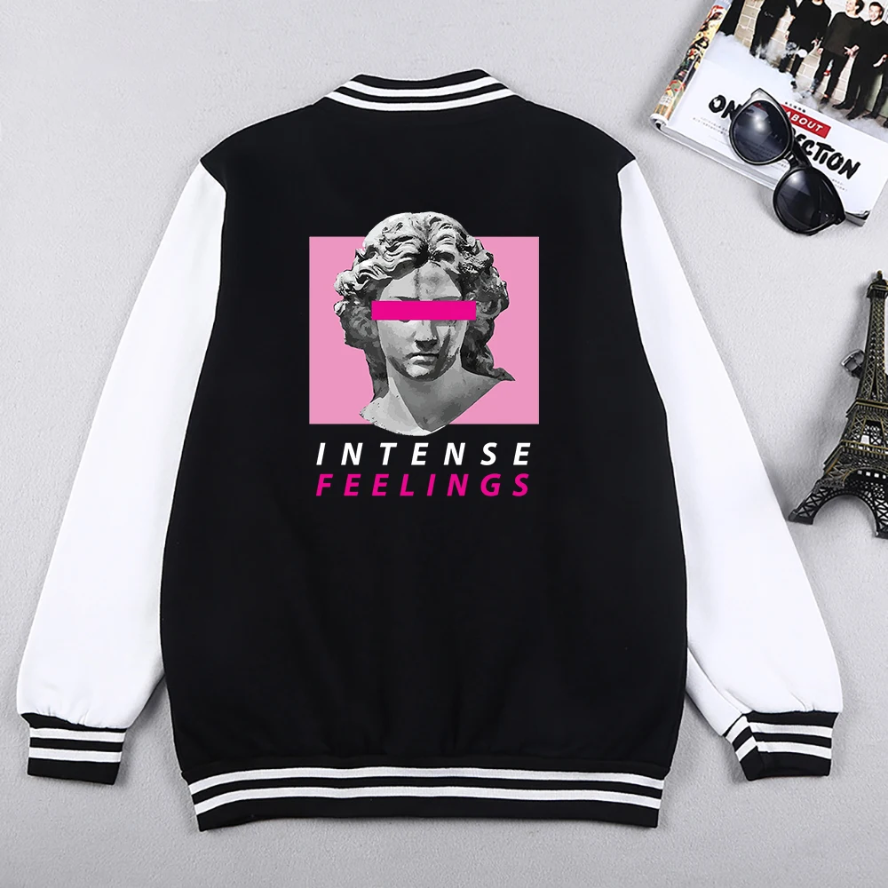 Vaporwave Aesthetic Intense Feelings Statue Mayan Print Men Long Sleeves Hip Hop Clothes Creative Fashion Tops Man Baseball Suit