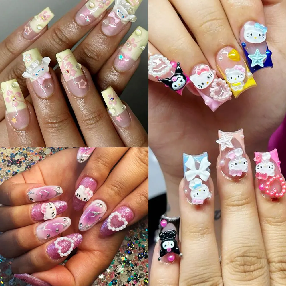 1 caixa sanrioed olá kitty kuromi arte do prego jóias encantos kawaii kuromi melodia strass para decoração de unhas y2k manicure peças