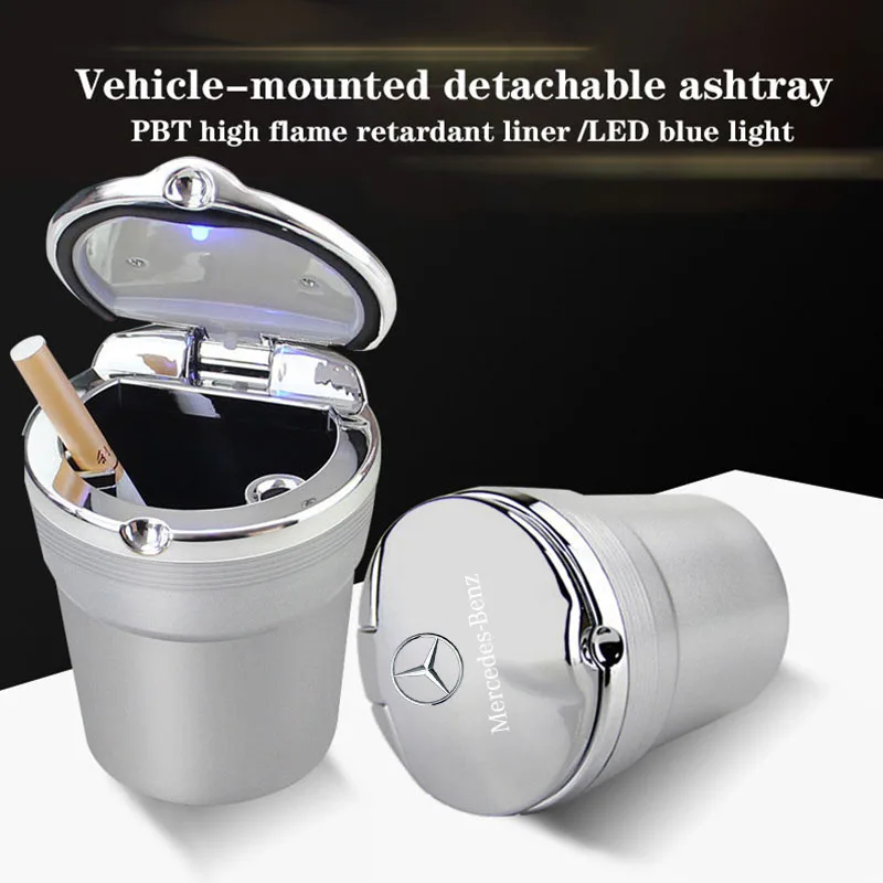 Car Ashtray with Cover LED Light Automotive Ashtray For Mercedes Benz W211 W203 W204 W210 AMG Benz B/C/E/S Class Car Accessories