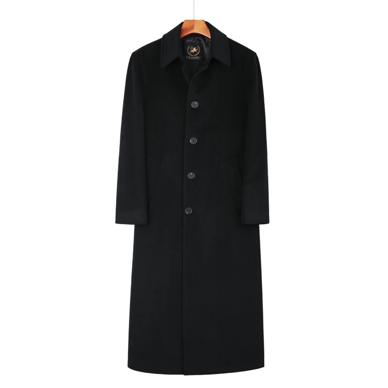 

Men's Long Wool Coat Single Breasted Knee Length Thickened Liner Business Gentleman Work Trip Jacket