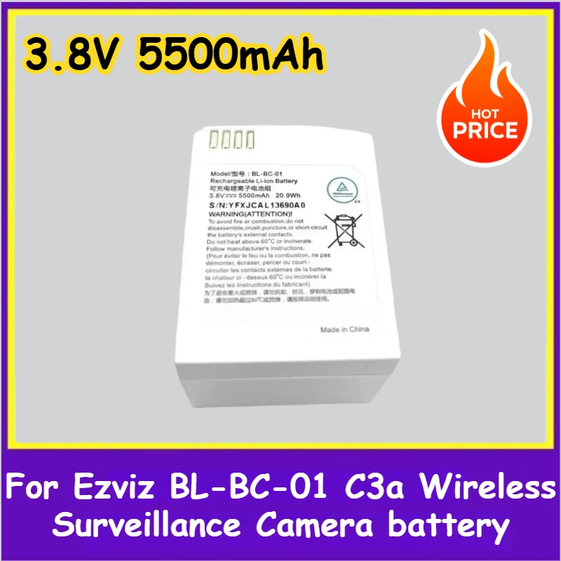 

High Quality Wireless Surveillance Camera Battery 3.8V 5500mAh for Ezviz BL-BC-01 C3a