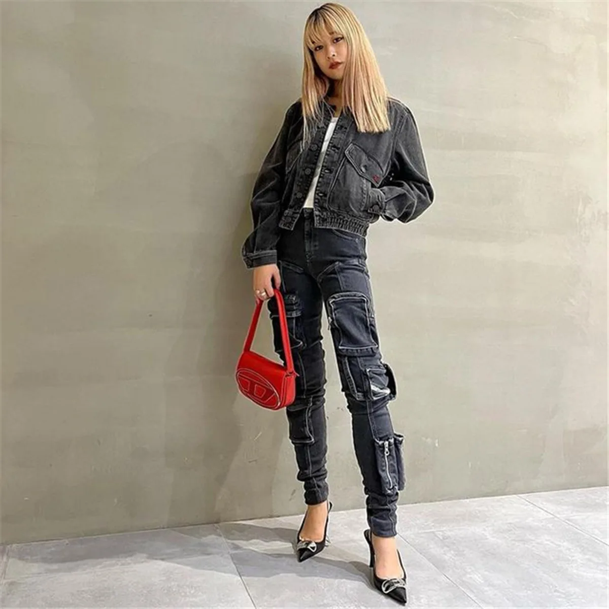 Moderne modieuze slim-fit jeans met hoge taille voor dames Lente zomer werkkleding Meerdere zakken Hoge elasticiteit denim enkelbroek