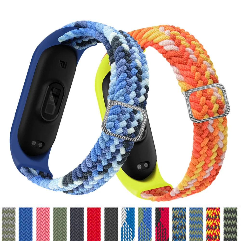 Armband für Mi Band 6 Armband, elastisch, verstellbar, Nylon, geflochten, Miband4, Miband 5, Correa, Armband für Xiaomi Mi Band 4, 3, 5, 6, 7