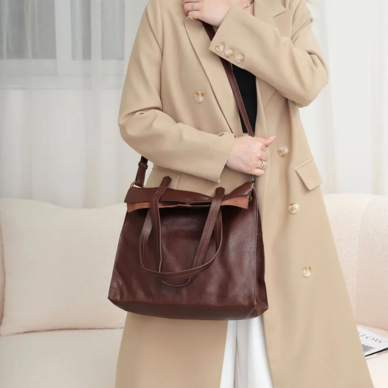 New Genuine Leather Bag for Women Simple All-match Large Capacity Tote Shoulder Bags Commuter Casual Luxury Handbags Bolsos