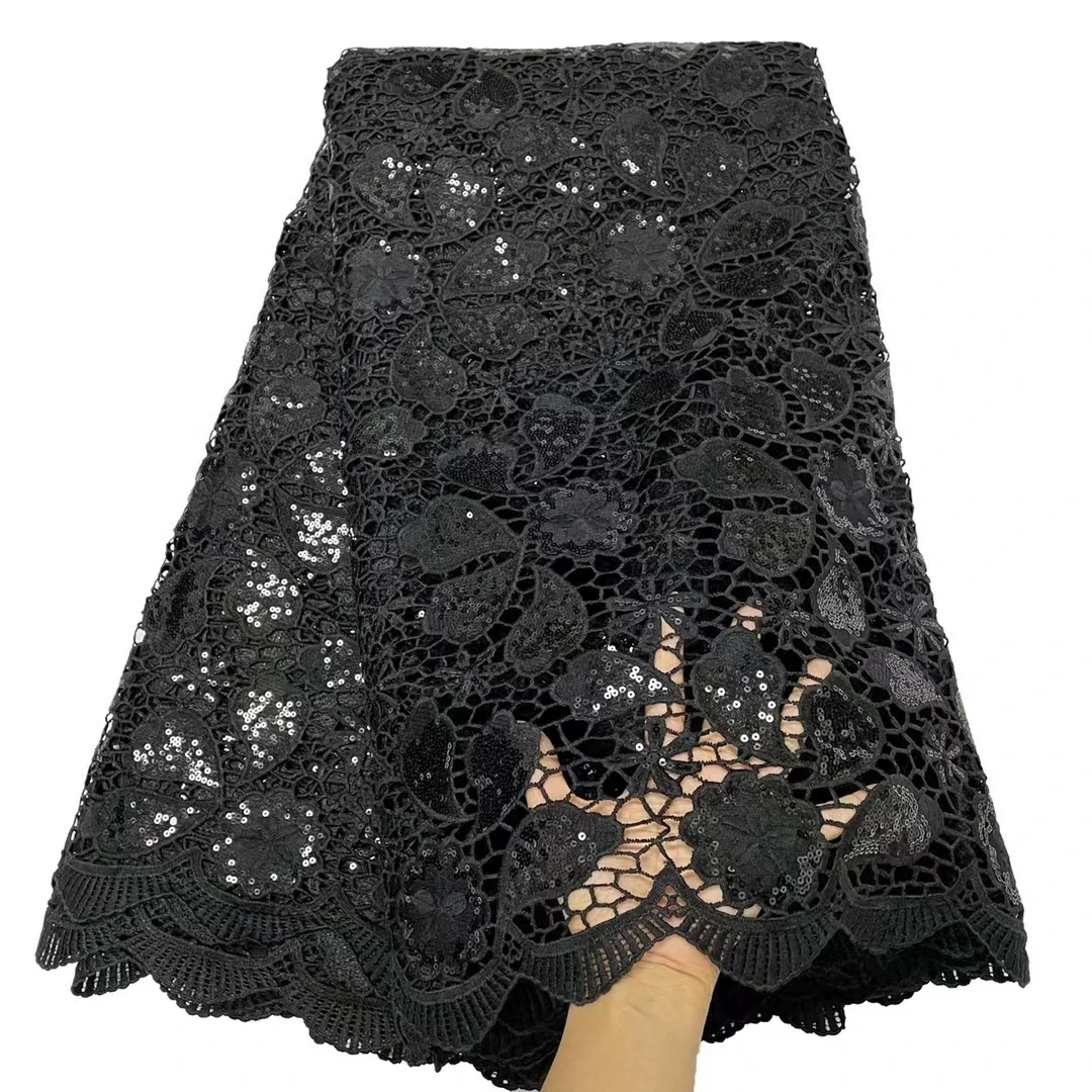 Black Lace Fabric 2022 Transparent Sequins Decorate Guipure Water Soluble Textile Multiple Patterns For Sewing  5Yards 06WS3