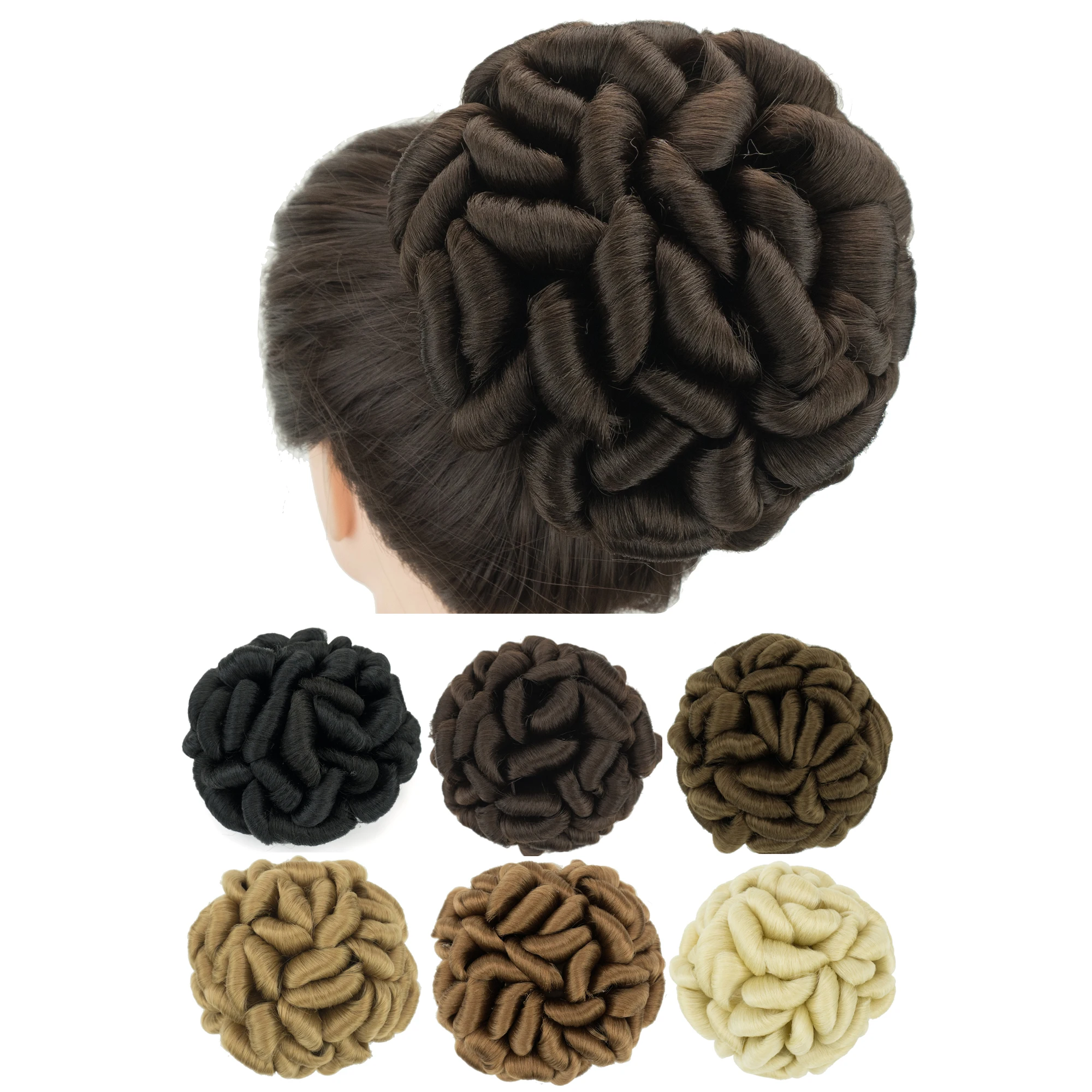 

Soowee Large Size Braided Messy Curly Hairstyle Scrunchies Chignon Dancer Hair Cover Donut Hairpiece Hair Buns Updo for Girls