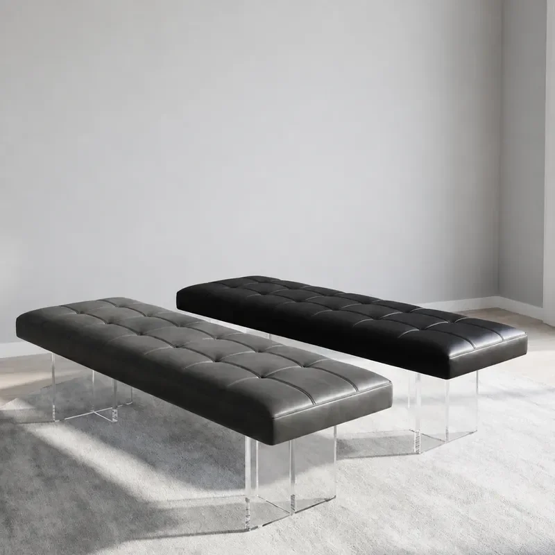 Italian Minimalist Light Luxury Leather End Stool Simple Modern Cloakroom Suspended Shoe Change Bench Acrylic Living Room