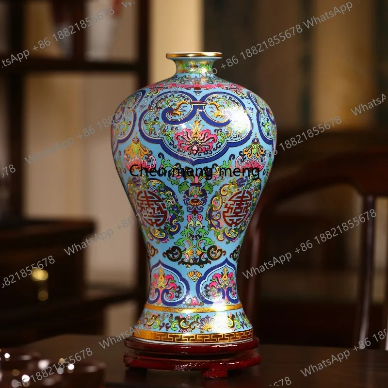 Jingdezhen ceramic vase ornament Chinese enamel color living room flower arrangement living room entrance decoration