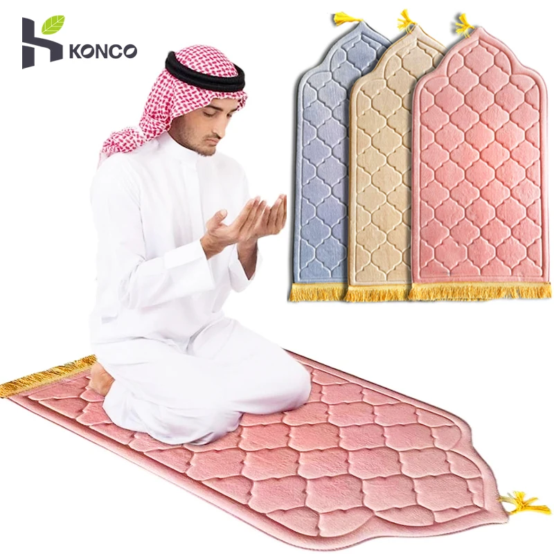 

Muslim Prayer Rug Prayer Mat for Ramadan Flannel Carpet Portable Prayer Mat Worship Kneel Embossing Floor Carpets Non-slip Soft