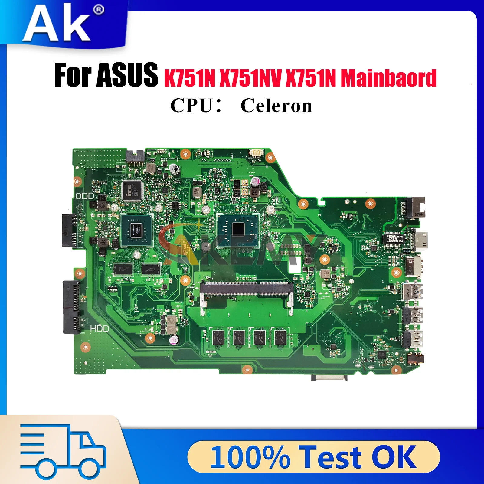 

X751NV Laptop Motherboard For ASUS VivoBook X751N X751NV X751NC K751N Notebook Mainboard With Celeron CPU tests OK fast shipping