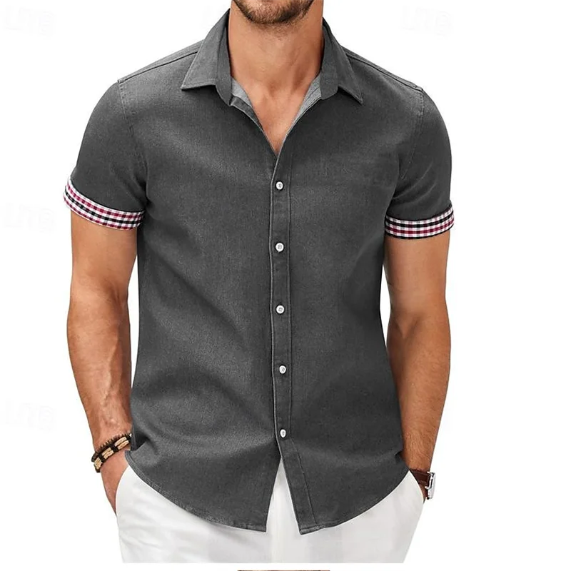 Camisa hawaiana de manga corta para hombre, camisa de playa con botones de solapa a cuadros, ropa de vacaciones, informal, cómoda, a la moda, 12