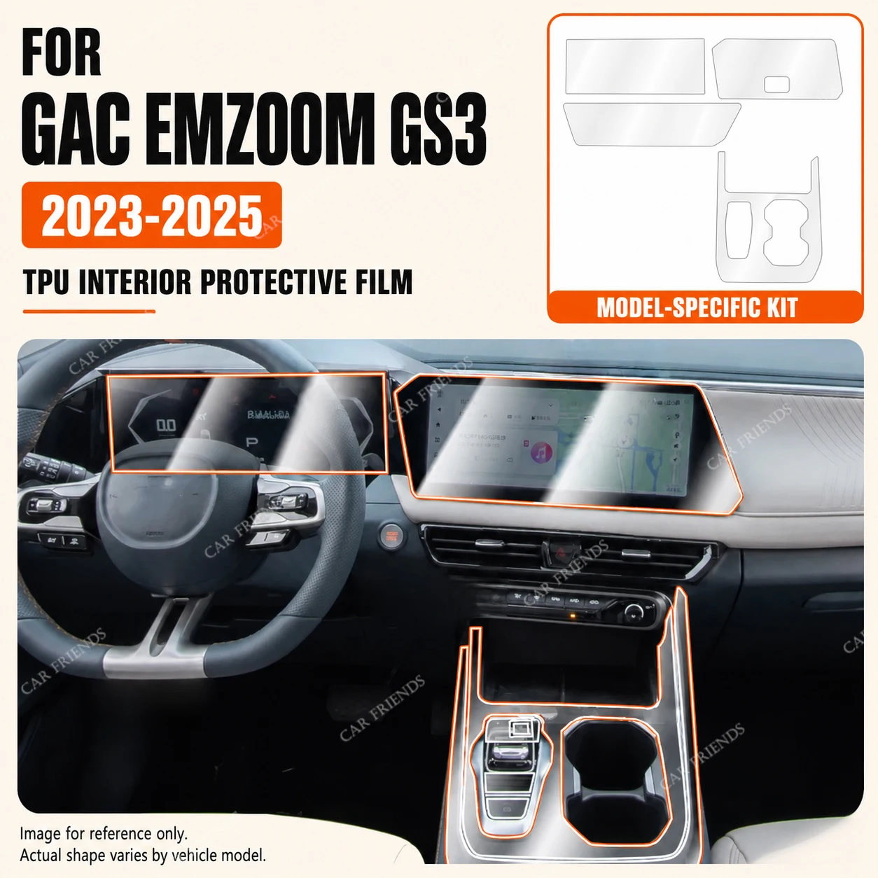For GAC EMZOOM GS3 2025 Transparent TPU Interior Protective Film Dashboard Screen Center Console Anti-Scratch Accessories
