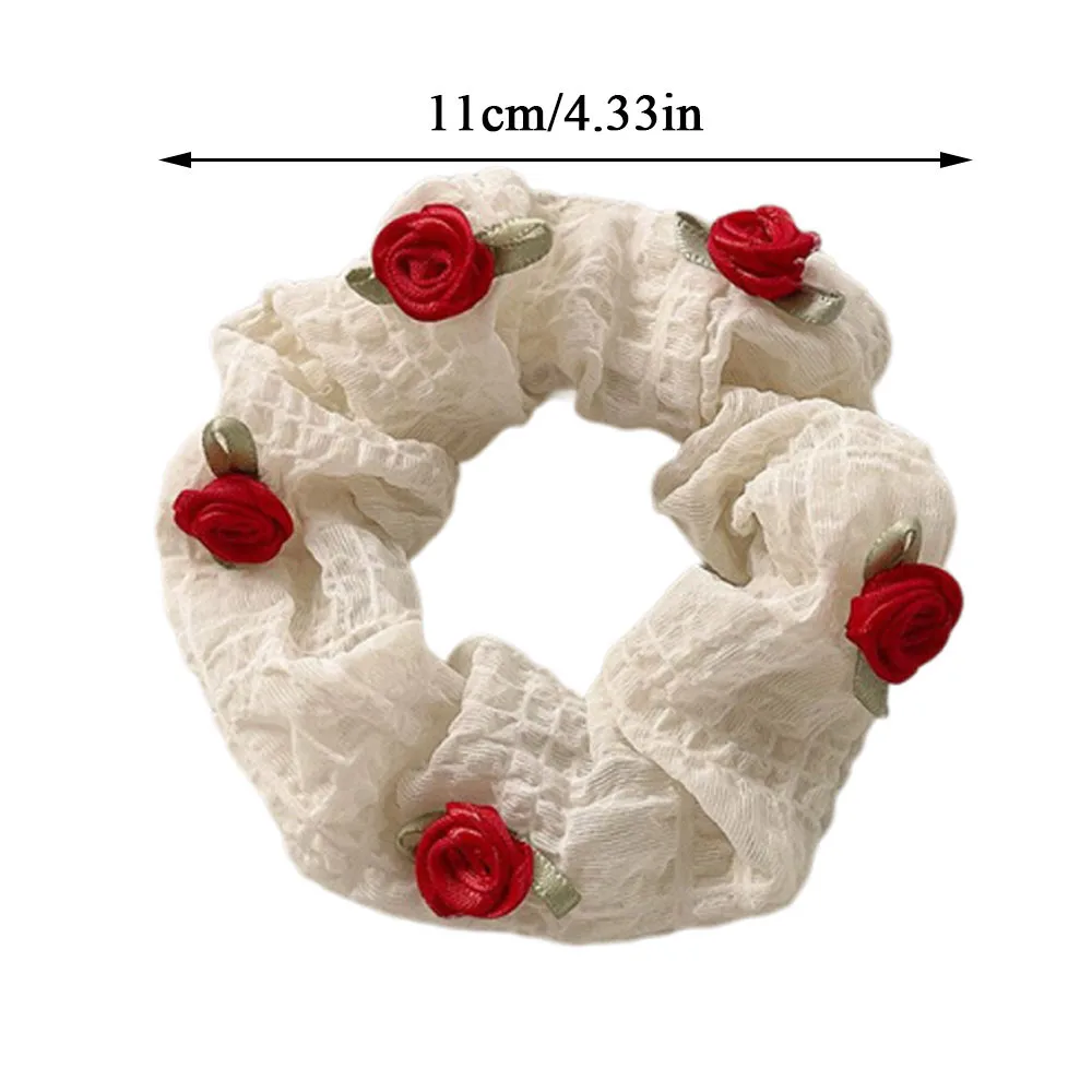 French Romantic Rose Blossom Hair Scrunchies Double Layer Organza Scrunch Girls Hair Accessories Summer Sweet Hair Ties Headwear