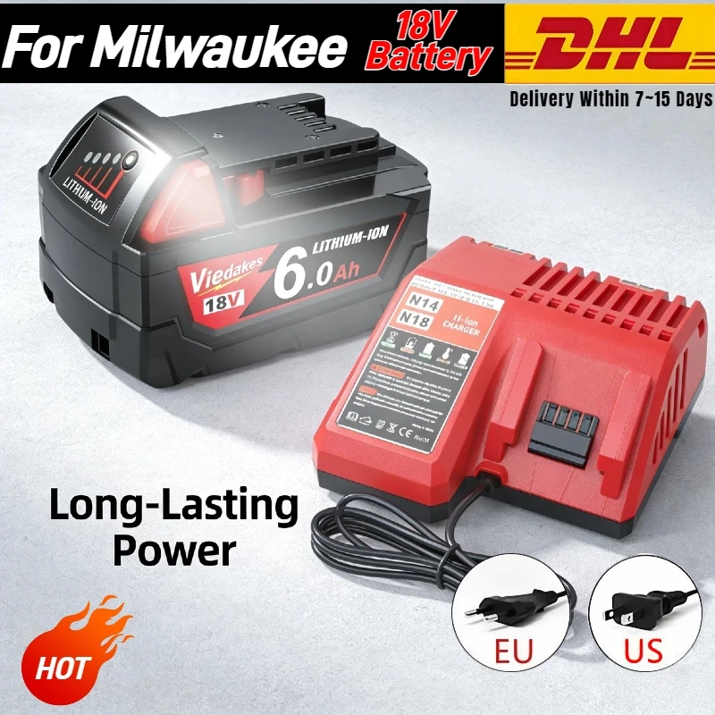 

NEW For Milwaukee 18V Battery for M18 M18B5 XC 5.0Ah /6.0Ah 48-11-1815 48-11-1850 2604-22 2604-20 for milwaukee battery 18v 5ah