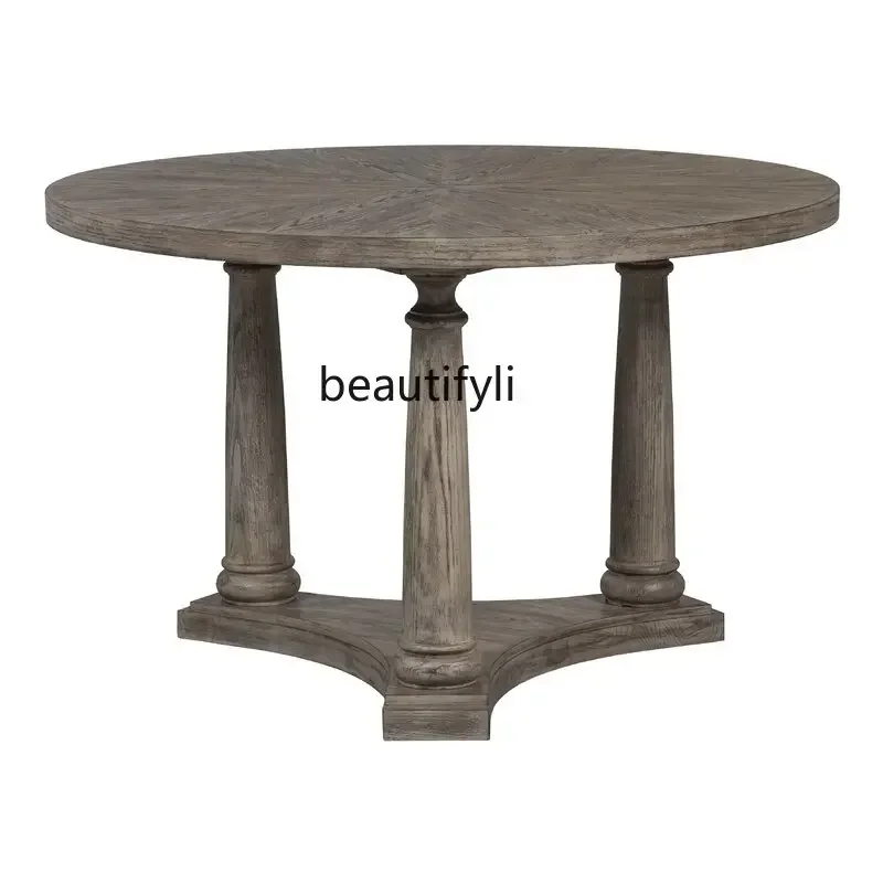 M178 American small apartment log old round tea dining table European restaurant retro simple special-shaped dining table