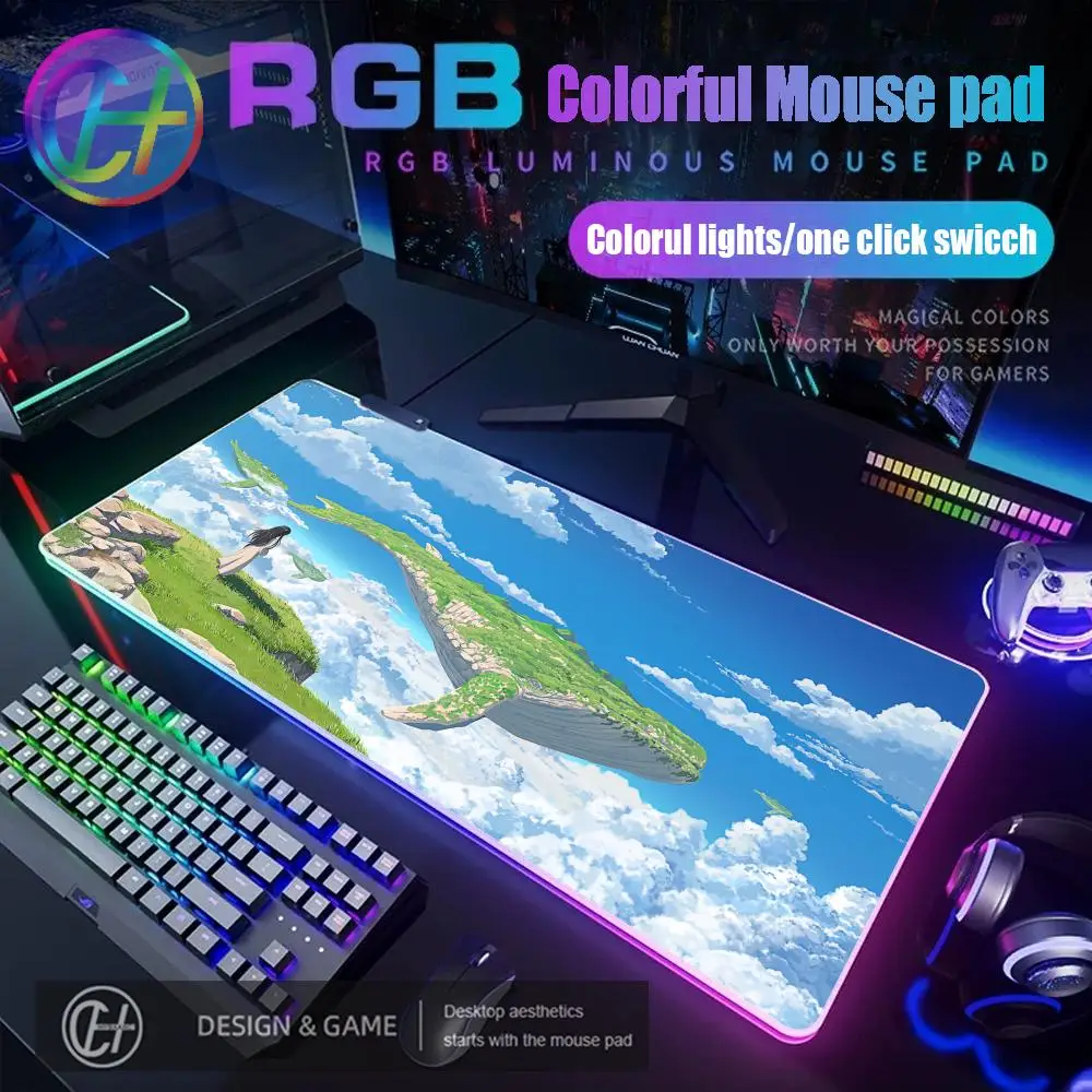 

900x400x3mm HYBXAXC Anime Whale Gaming Mouse Pad RGB Gaming Mouse Pad Desk Mat HD Gamer Large LED Light XXL 90x40cm Mouse Pad