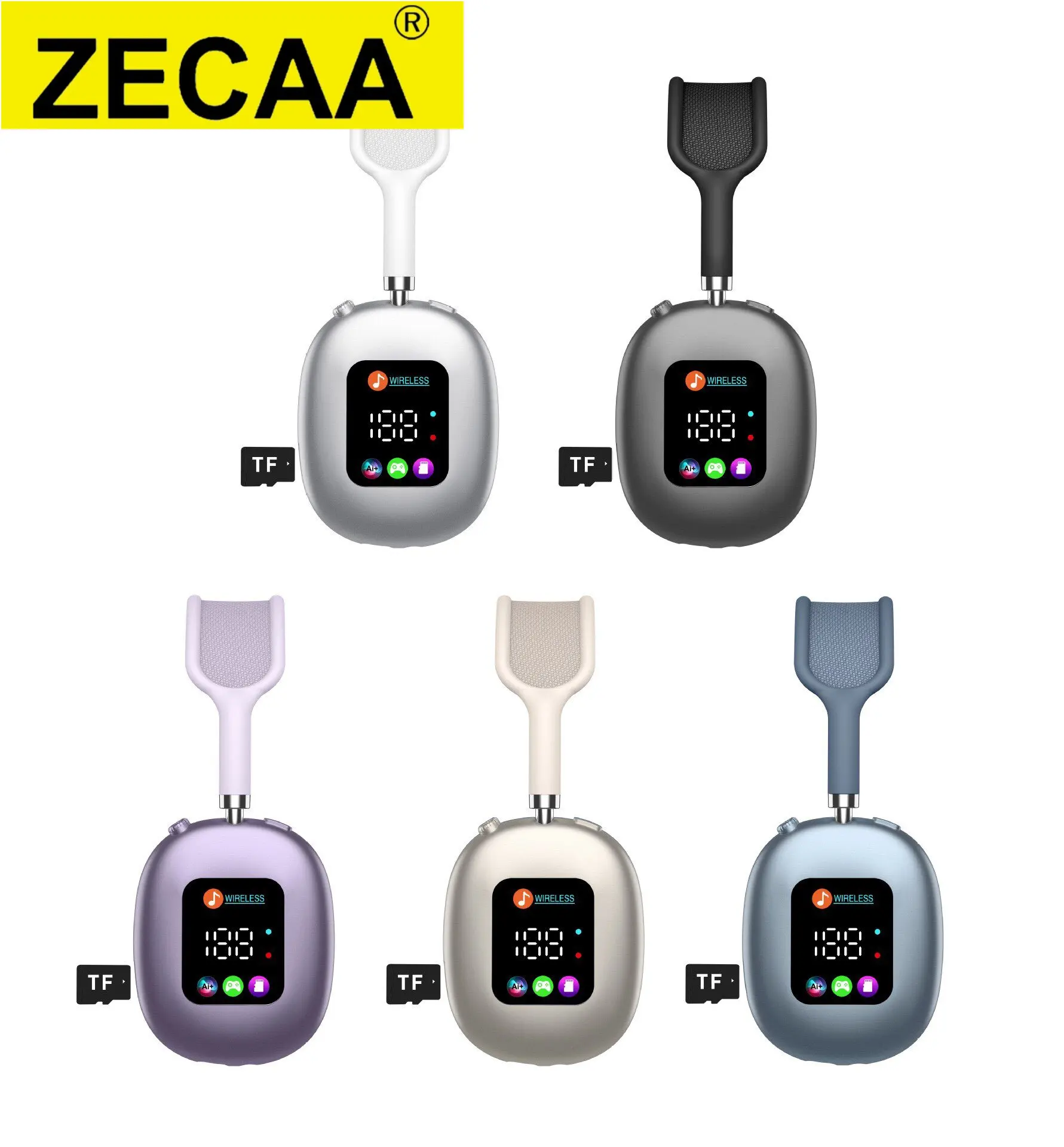 

ZECAA New Foldable ANC Bluetooth Wireless Bass Game Headphone 5.4 Head On Earphone Game Sport Headphone With Digital LCD Screen