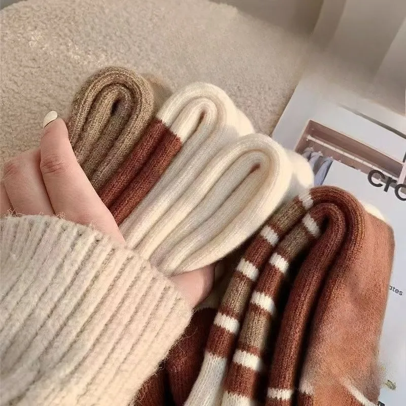 4 pares meias térmicas longas femininas outono e inverno doce meados de bezerro engrossado quente extra grosso meias confortáveis atacado 2025