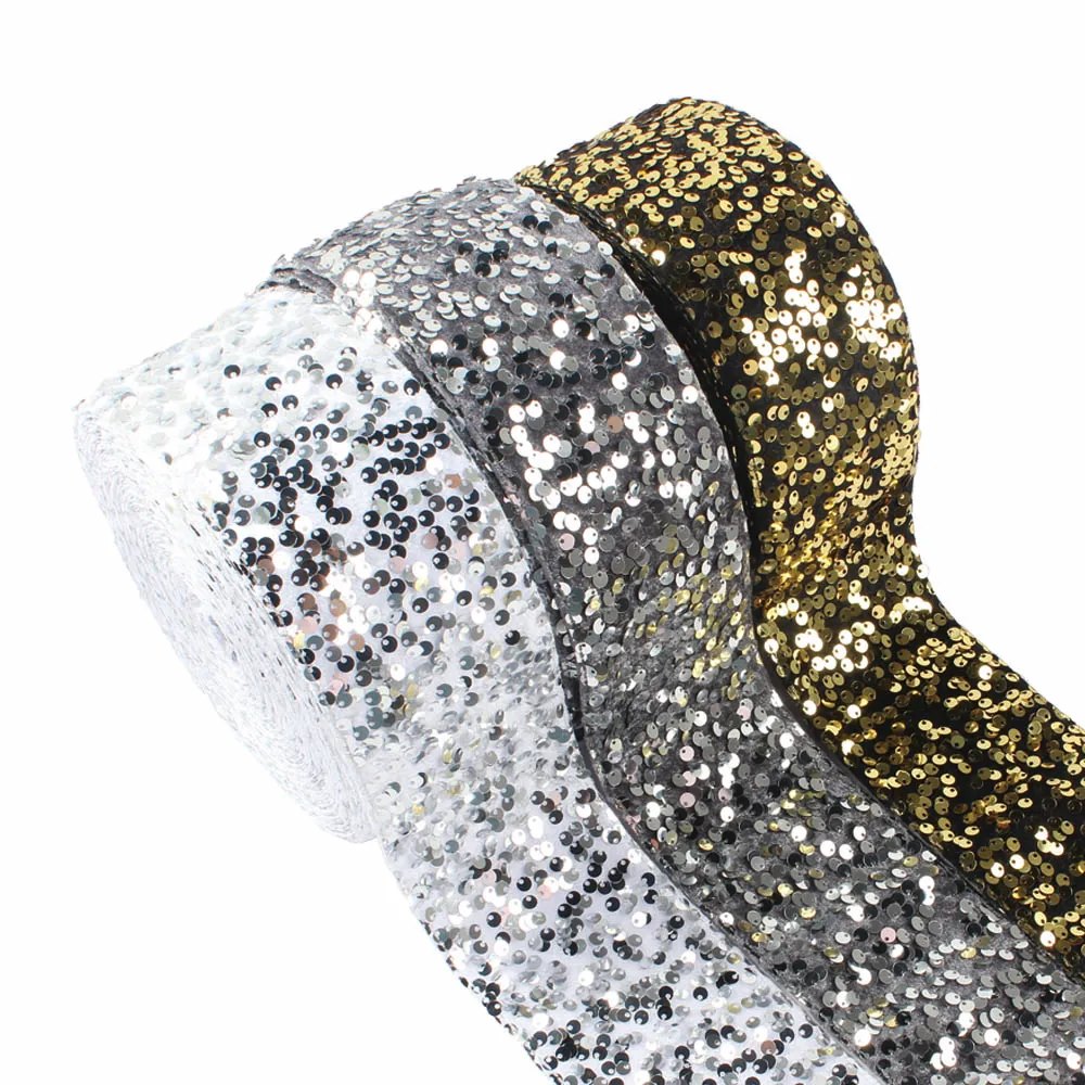 

(5 yards/lot) 75mm for gold silver sequin ribbons diy craft materials bows accessories