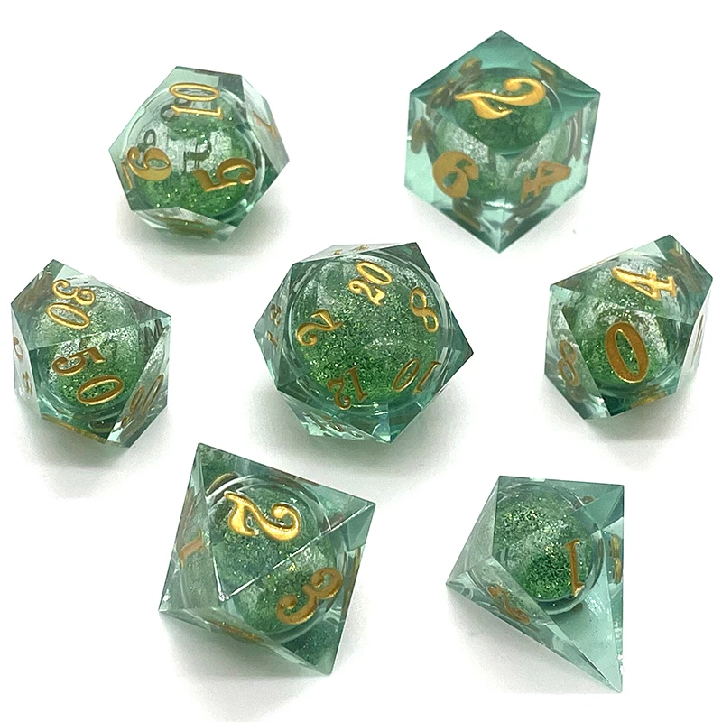 7PCS Sharp Resin Dice Set Liquid Core Mold Polyhedral Toy Multiplayer Role Game Digital Dices for Board Table Games Accessories