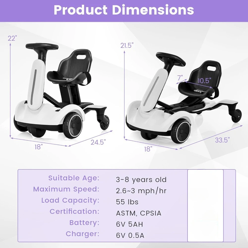 Fahrt auf Drift-Auto, 6 V elektrisches Spielzeug, 2-fach verstellbarer Sitz nach oben und unten/vorne bis hinten, 2,6–3 MPH Höchstgeschwindigkeit, Drift-Go-Kart