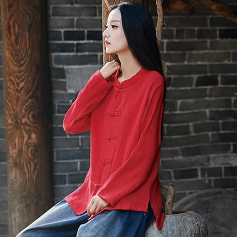 팝 긴 소매 빈티지 의류 블라우스와 셔츠 대형 여성 의류 코튼과 린넨 티셔츠 느슨한 편안한 Overcoa