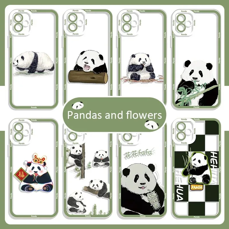 Cute Pandas Eat Bamboo Case For Xiaomi Redmi Note 13 12 11 Pro Plus 4G 5G 12S 11S 10 10S 9 9S 8 13C 12C 10C Soft Silicone Cover