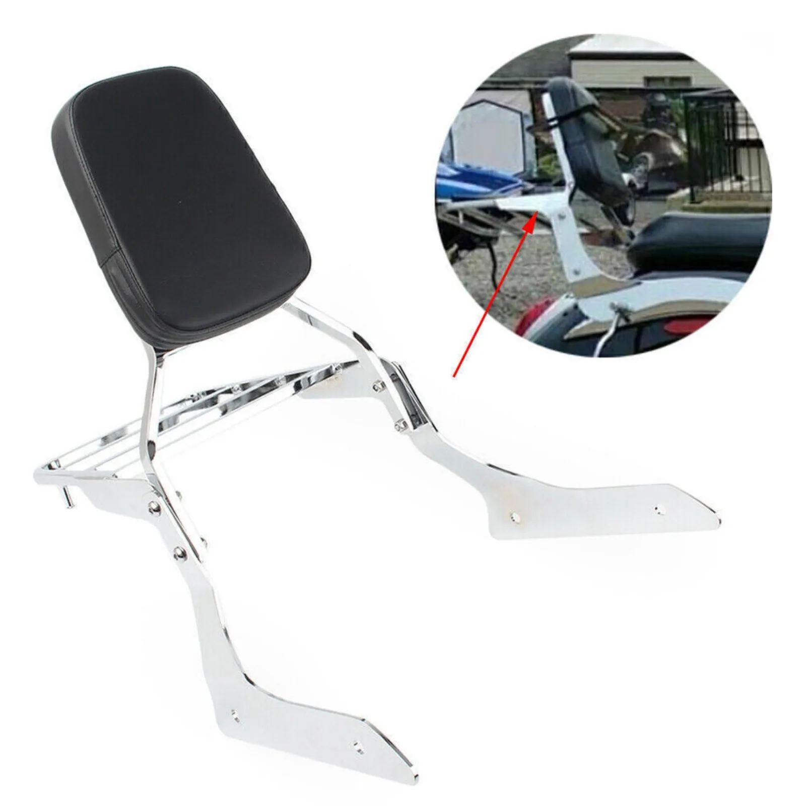 Backrest Sissy Luggage Rack Passenger W/Pad Fit for Yamaha XVS1300A V Star 1300 Chrome