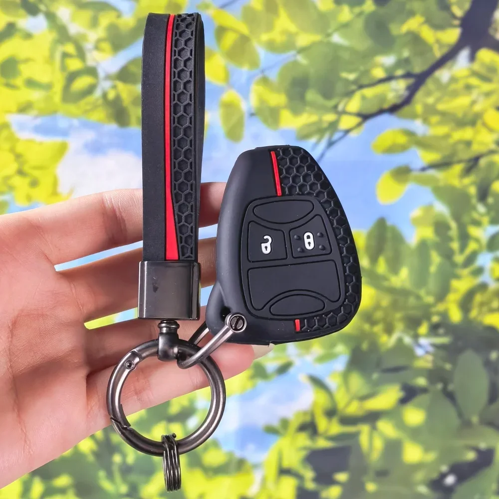 Wearproof Red Strip Key Cover With Keychain For Chrysler 300c Pacifica Dodge Caravan Jeep Grand Cherokee Anti-scratch Guard