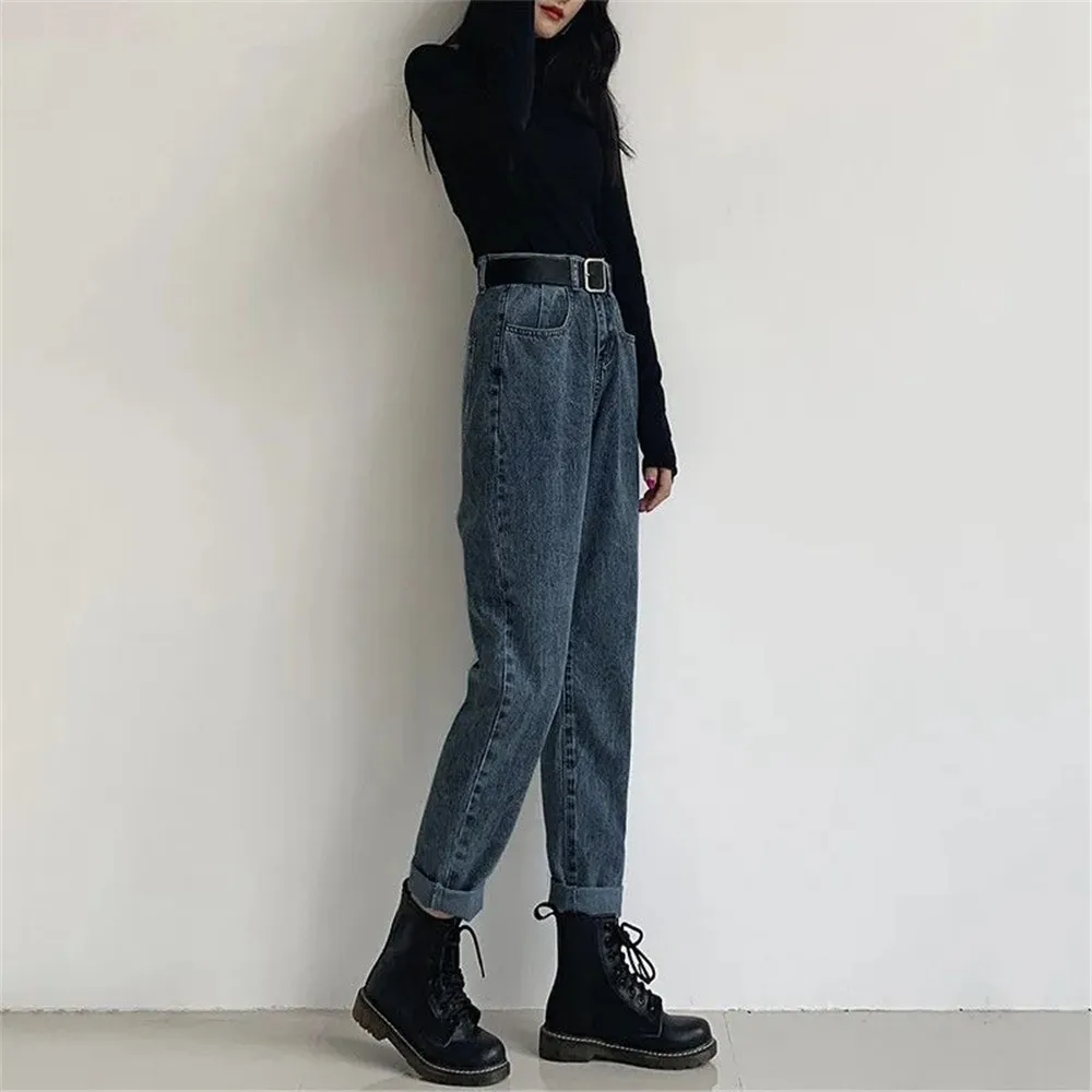 Pantalones vaqueros rectos de cintura alta para mujer, ropa gris, pantalones vaqueros Vintage de los años 90, Kpop Y2k, pantalones vaqueros informales holgados con bolsillos oblicuos