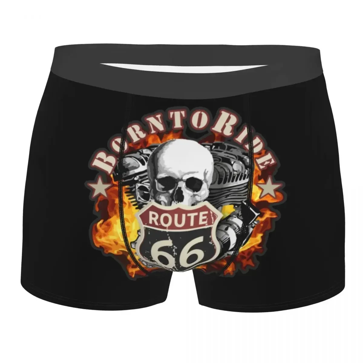 Vintage Born To Ride Underwear Men Route 66 for Chopper Motorcycle Riders Boxer Briefs Shorts Panties Soft Underpants For Homme