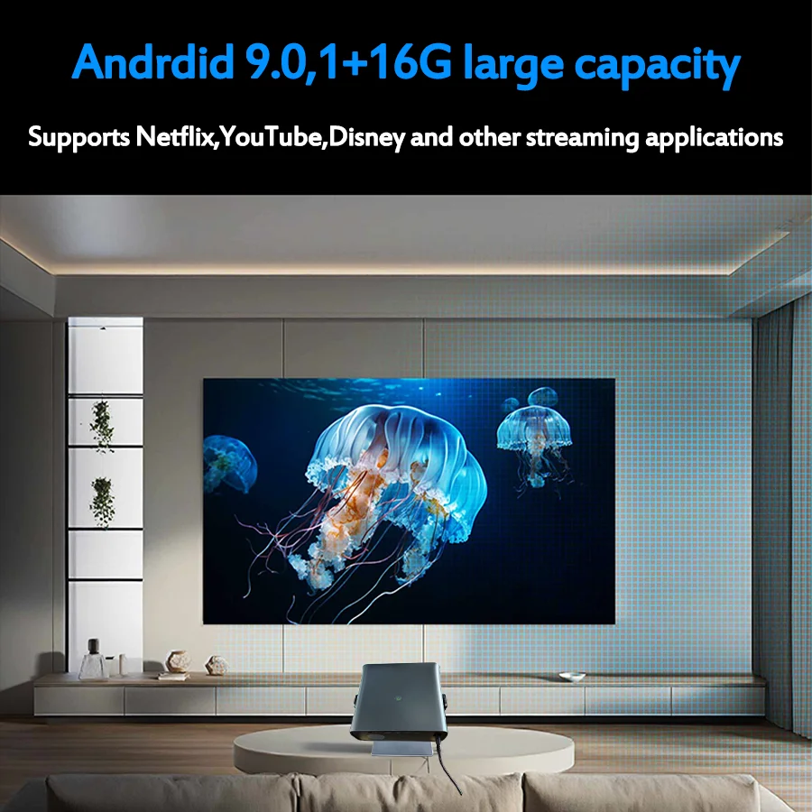 JETALON 4K S12 Pro Projector Auto Keystone Focus 1920*1080P Android 9 8500 Lumens Wifi6 BT5.4 Outdoor Portable Projector