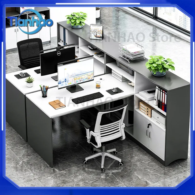 Office Desk and Chair Set for Modern Accounting Room Furniture with Partition for Employee Workstation Dual or Quad Person