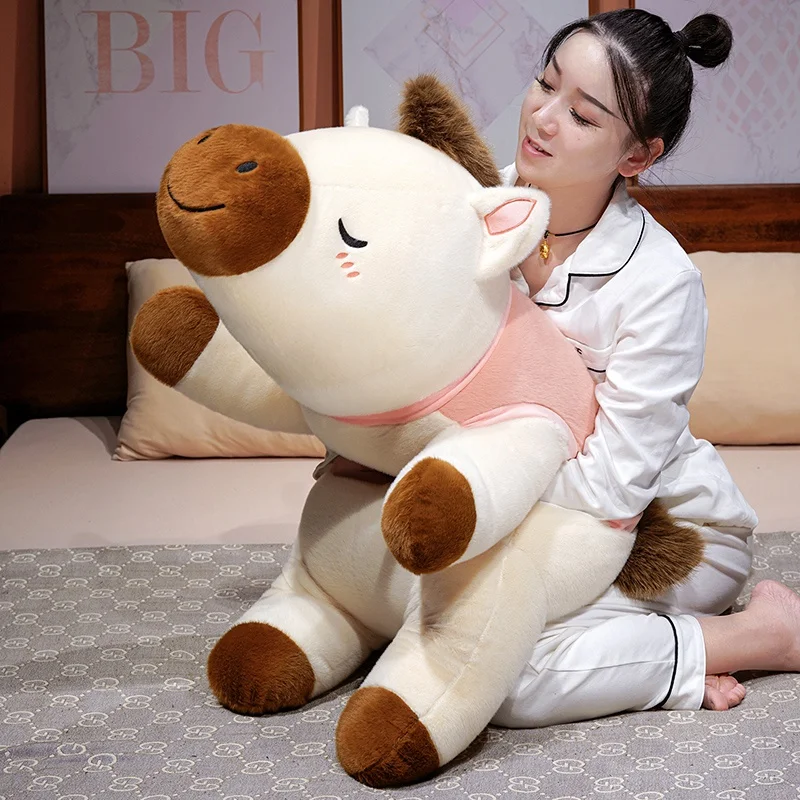 80-100cm Kawaii Cartoon Lying Horse Plush Long Pillow Toys Cute Animal Colorful Horse Throw Pillow Cushion Soft Doll Home Deco