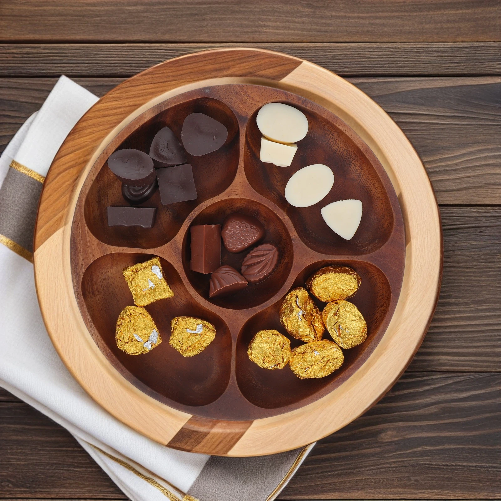 

Dried Fruit Plate Appetizer Dip Serving Tray Divided Platter Round Snack Chips and Dish