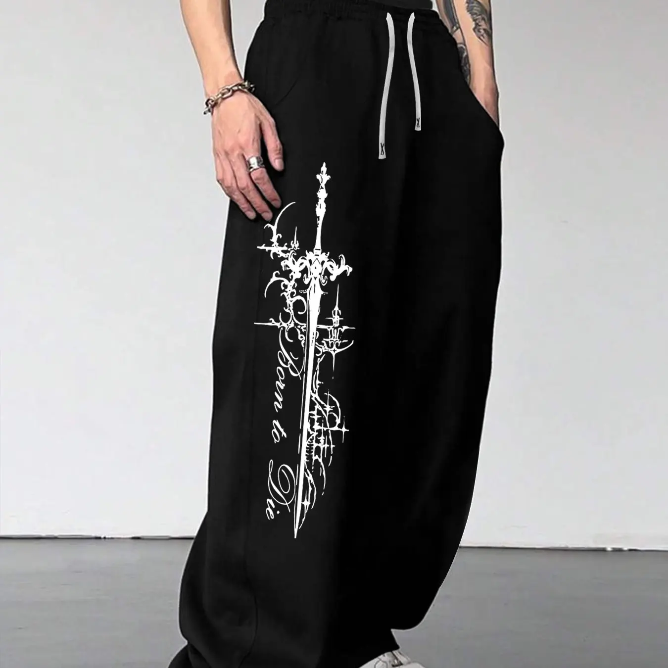Herren Casual Gerade Geschnittene Hose Gotischer Dunkler Stil Herren Lockere und Bequeme Freizeit-Sporthose Jogging-Hose – Detail 5