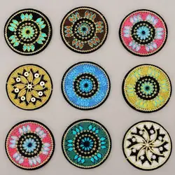 5.2cm circular ethnic floral loop embroidered sequin patch Iron On clothing headband earrings vintage accessories