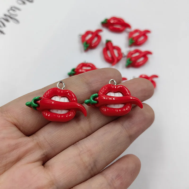 10pcs European Sexy Girl Red Chili Lips Resin Charms for Jewelry Making Findings Cute Earring Small Pendants DIY Flatback