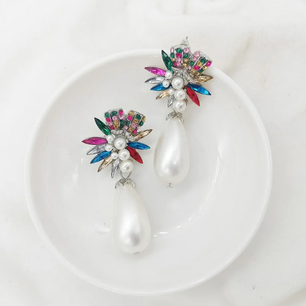 

Colored Rhinestone Pearl Dangle Earrings Lightweight Alloy Ear Jewelry Decor for Women Girls Fashion Gift Ear Pins Eardrop