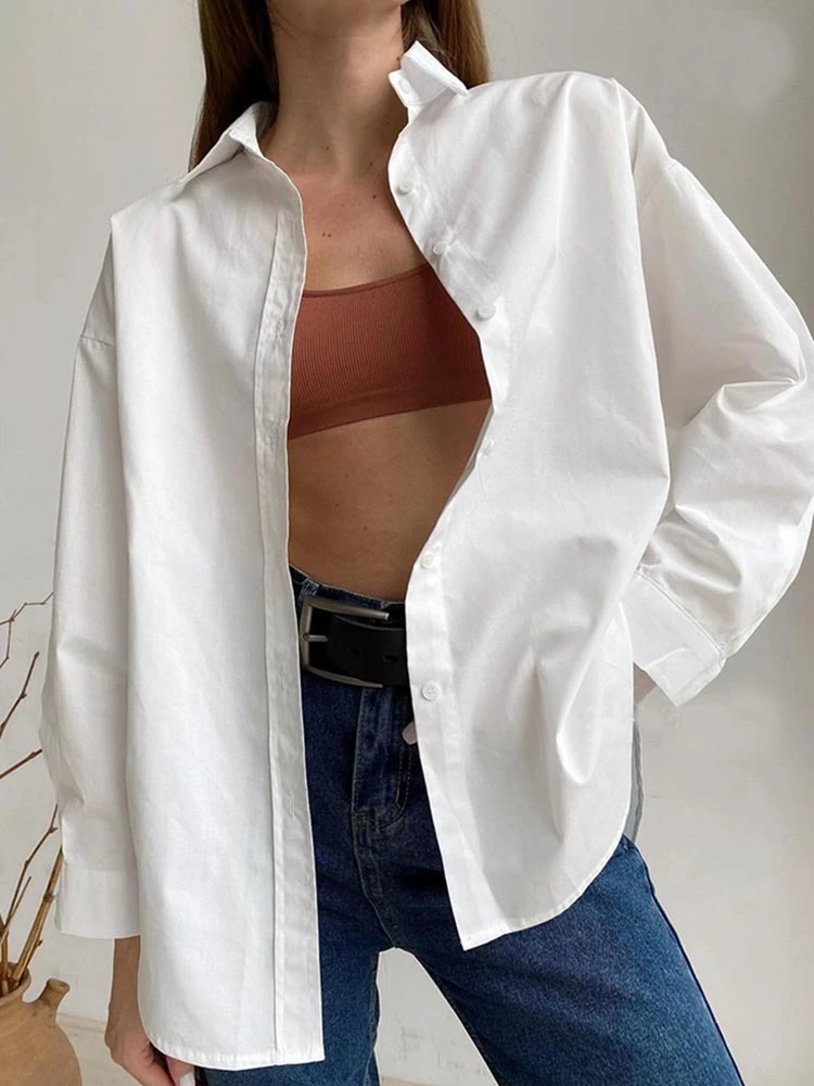 Solid Women\'s long sleeved shirt Cotton and linen loose white Lapel Collar Shirt All seasons fashion Button Women\'s shirt top