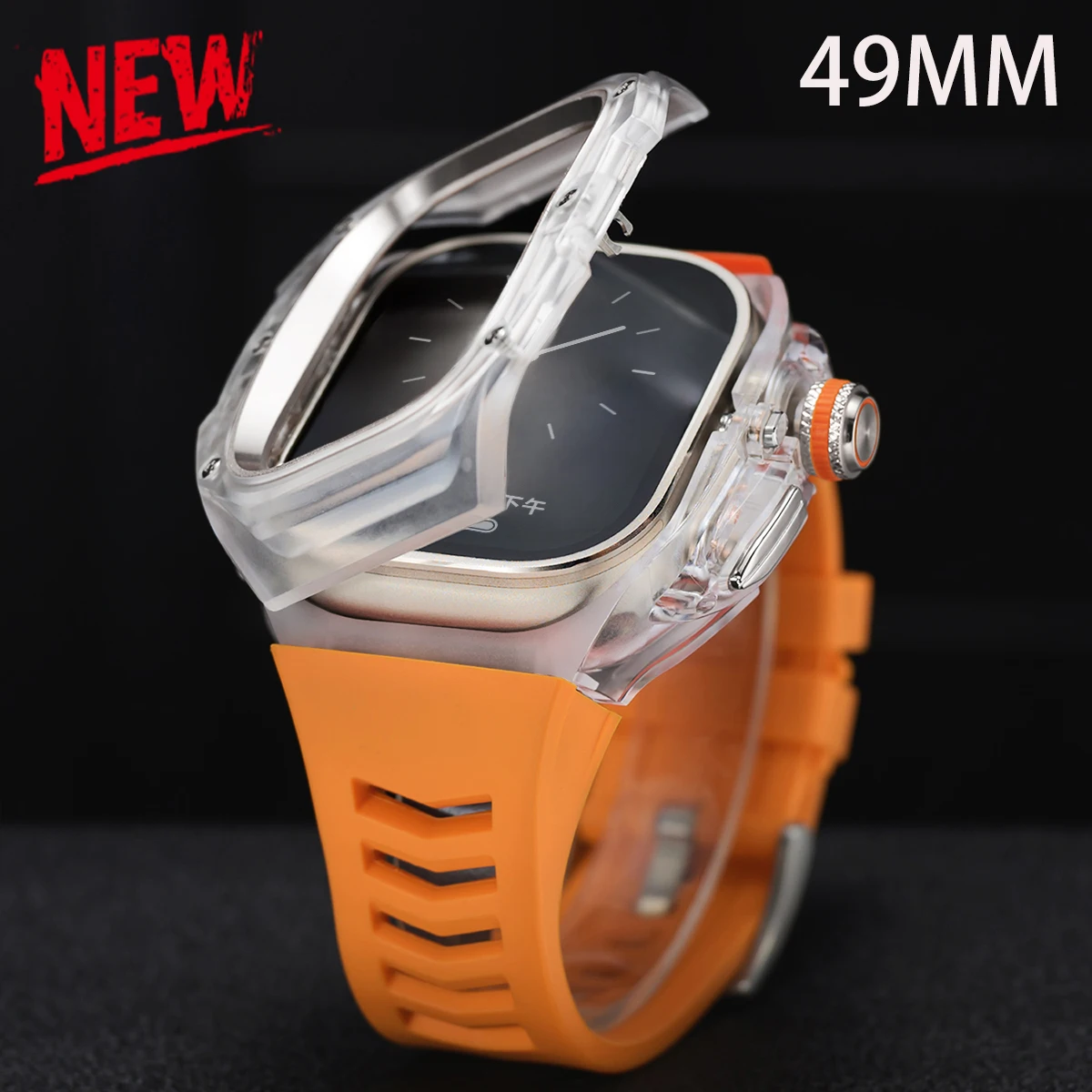 

Luxury Mod Kit for Apple watch Ultra 3/2/1 49mm Sport Rubber Strap+Case for Iwatch ultra 49mm Transparent Glacier Case Refit Kit