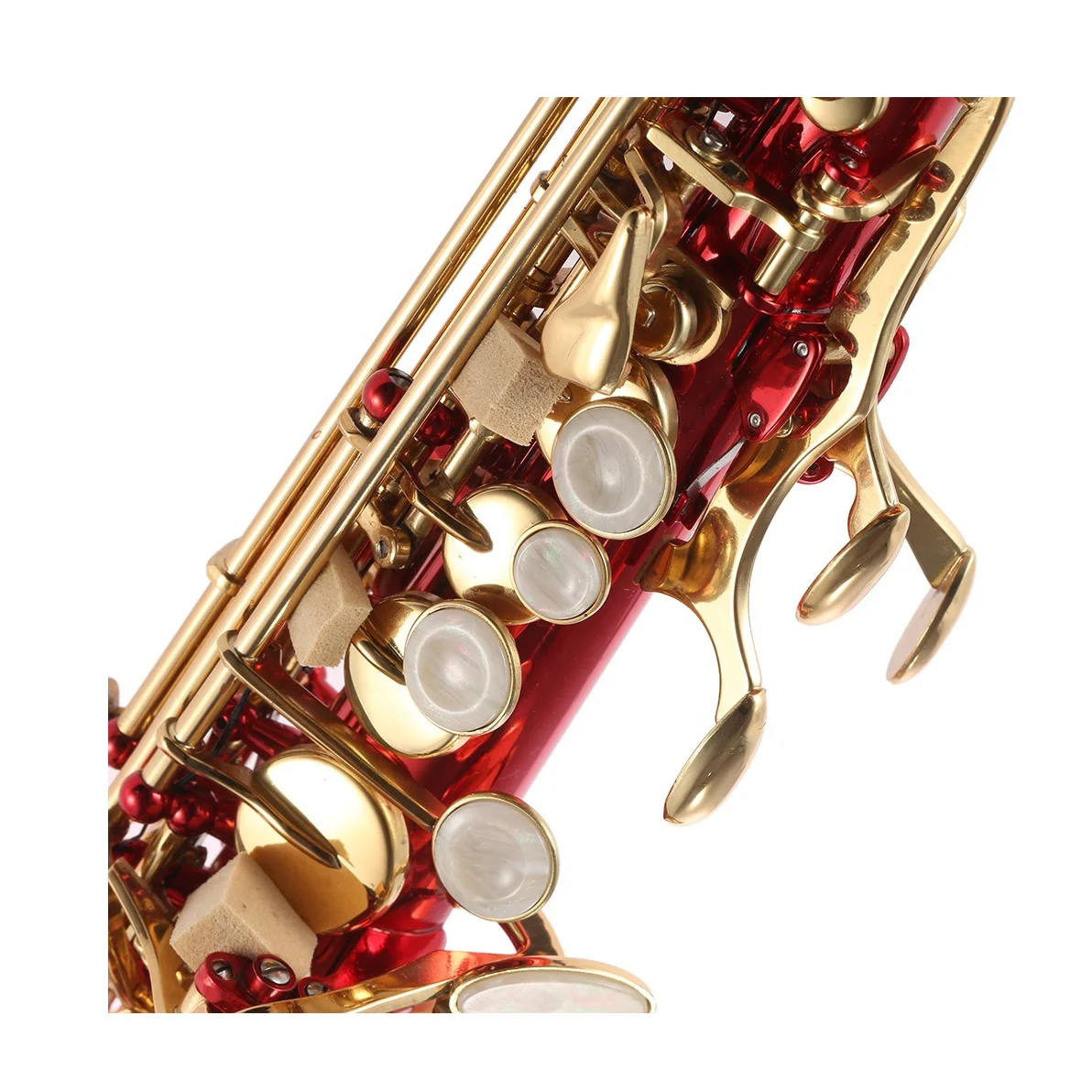 

Cheap Red Body Lacquer Keys Soprano Saxophone BB Tone Adjustable Foldable Woodwind Instrument With Accessories