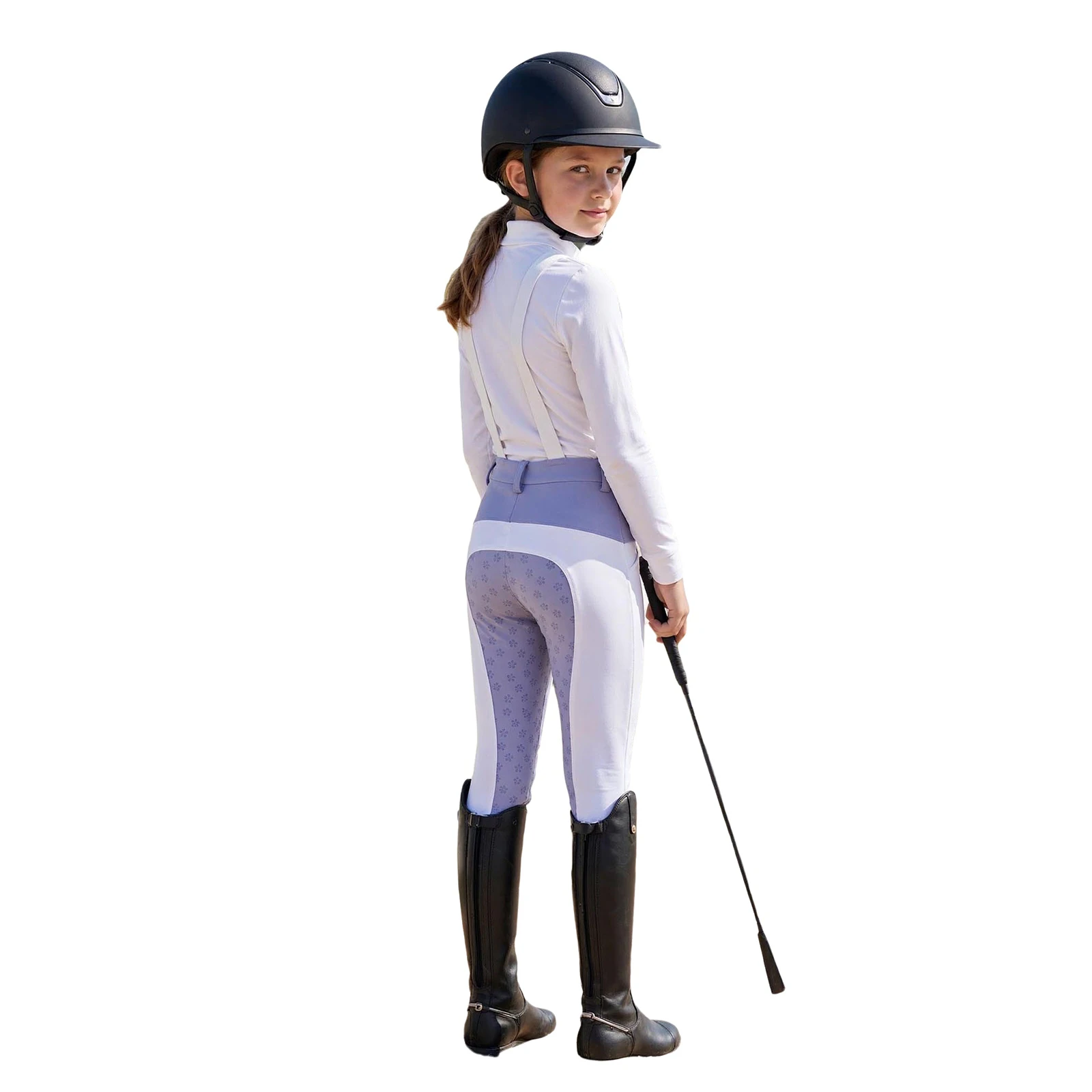 Girls Horse Riding Pants Full Seat Equestrian Breeches Elastic Waistband Non-slip Leggings with Shoulder Straps Schooling Tights