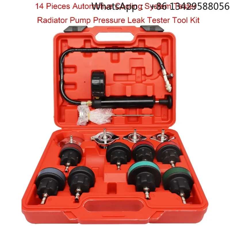 14 Pcs Universal Radiator Pressure Tester Kit, Cooler Pressure Tester Kit, Car Motorcycle Truck Cooling System