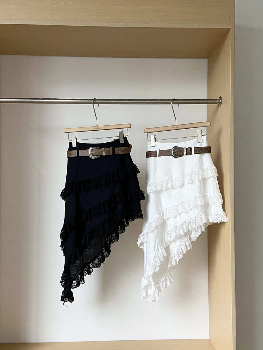 Zoete en pittige hoge taille rok met riem Dames Faion Zomer 2025, Koreaanse Sle f-lengte asymmetrische rokken