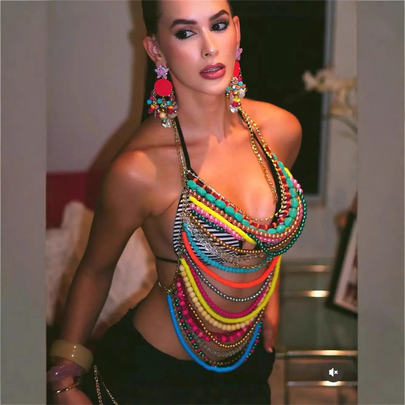 

Handmade Beaded Multi-Layer Tassel Sexy Top Vest Body Chain Chest Chain Cross-Border Vest Beads Multilayer Tassel Se...